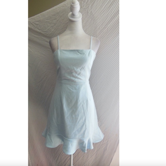 NEW FRENCH CONNECTION Light Blue DREAM WHISPER Frill Hem COCKTAIL Mini DRESS 6 - Picture 5 of 14